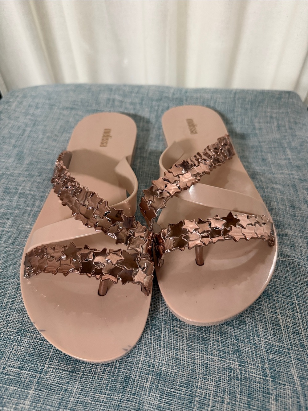Melissa Rose-Gold Star Strap Pink Slide Sandals